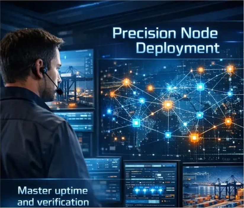 Campaign creative: a fleet node network being deployed and monitored
